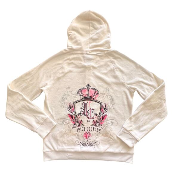 Juicy Couture Y2K Track Top Hoodie Vintage Cream Pink Gold Embellished Crystals - Picture 6 of 15